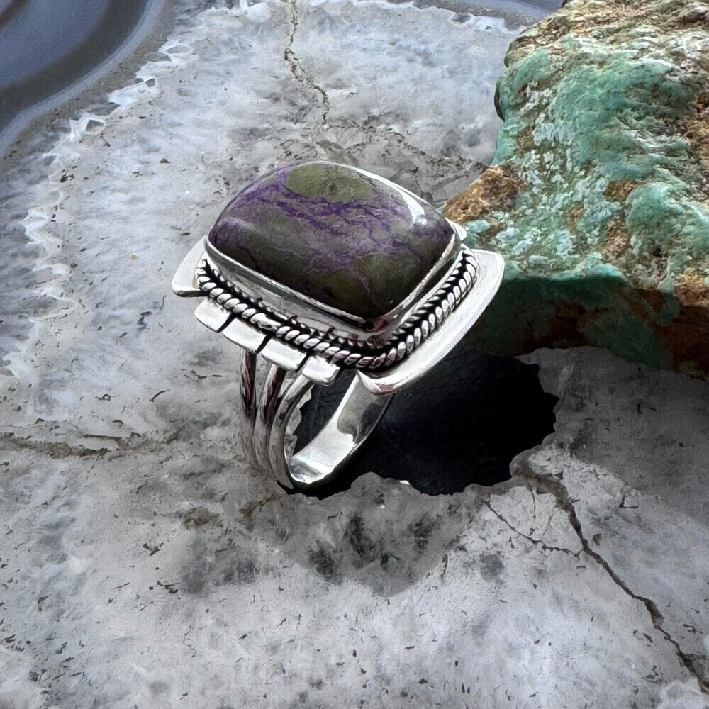 Sterling Silver Southwestern Style Stichtite Bar Ring Size 8.75 For Women - Picture 3 of 10